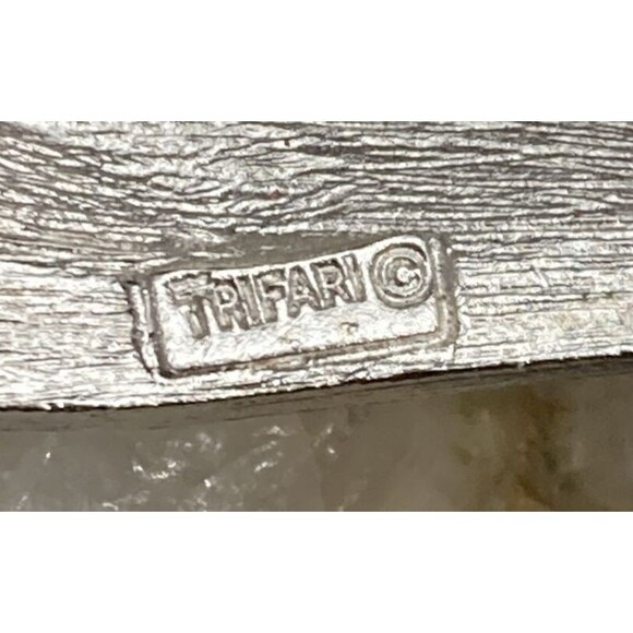 Vintage Crown Trifari Signed Silver Tone Abstract Brooch Pin 3.25'' Art Nouveau - Picture 6 of 9